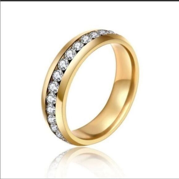 Gold Over Stainless Steel Row Ring Size 6 - Picture 1 of 3